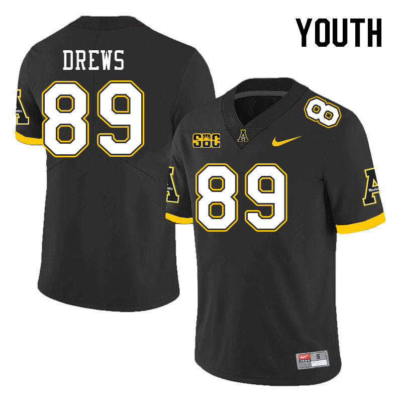Youth #89 August Drews Appalachian State Mountaineers College Football Jerseys Stitched Sale-Black